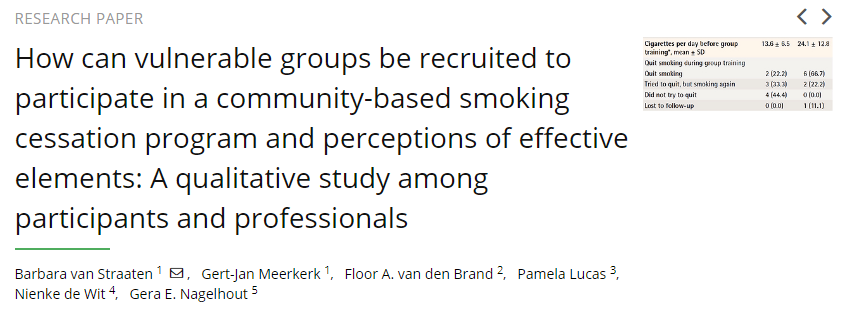 چگونه می‌توان گروه‌های آسیب‌پذیر را برای شرکت در یک برنامه ترک سیگار مبتنی بر جامعه و درک عوامل موثر جذب کرد؟ یک مطالعه کیفی در میان شرکت‌کنندگان و متخصصان